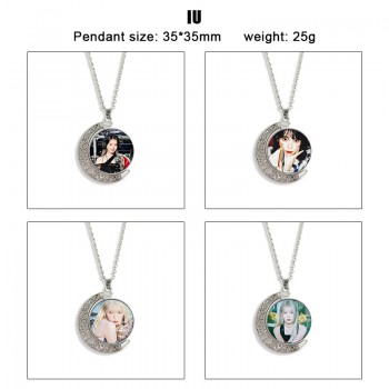 IU Lee Ji Eun star Two-sided Rotatable Round Crystal Necklace