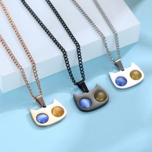 Titanium Steel Inlaid Cats Eye Cat Necklace