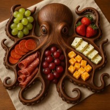 Octopus Charcuterie Platter Wooden Kitchen Table F...