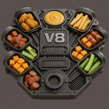 V8 Engine Food Platter Wooden Kitchen Table Fruit ...