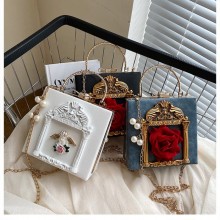 Gothic Dark Y2k 3D Relief Flower Messenger Shoulde...