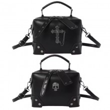 Gothic Punk Skull Crosses Square Small Crossbody H...