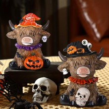 Halloween Christmas Highland Cattle Cat Cow Resin Figure Figurine
