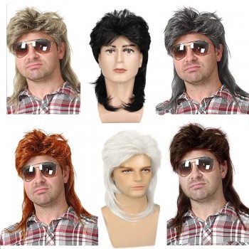 Halloween Synthetic Men Long Curly Mixed Blonde Cosplay Wigs Headwear