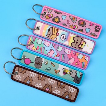 Pusheen cat anime Woven Label Lanyard Key chain Tag