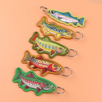 Salmon fish Woven Label Lanyard Key chain Tag