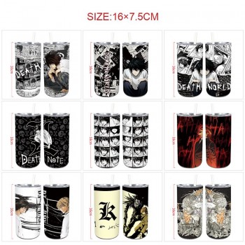 Death Note anime coffee water bottle cup with straw stainless steel