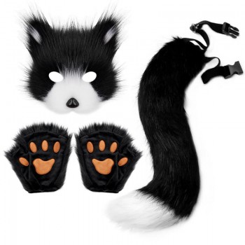 Fluffy Fur Fox Tail and Mask and Paws Gloves set