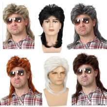 Halloween Synthetic Men Long Curly Mixed Blonde Cosplay Wigs Headwear