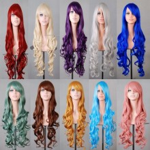 80cm Long Women Curly Synthetic Hair White Purple Cosplay Wigs