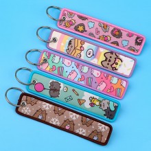 Pusheen cat anime Woven Label Lanyard Key chain Ta...