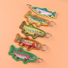 Salmon fish Woven Label Lanyard Key chain Tag