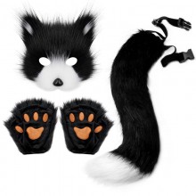 Fluffy Fur Fox Tail and Mask and Paws Gloves set