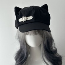 Cute Cat Ear Duckbill Cap Y2K Leather Buckle Hat