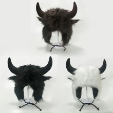 Bullhead Plush Hat with Horns Fluffy Earflap Hat