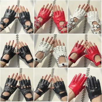 Halloween Punk Black Pu Leather Fingerless Gloves
