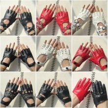 Halloween Punk Black Pu Leather Fingerless Gloves