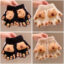 Capybara Keep Warm Fingerless Gloves