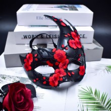 Halloween Day of the Dead Red Flower Black Masquer...
