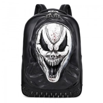 Teenagers 3D Skull Designer Punk Thick Leather Backpack bag