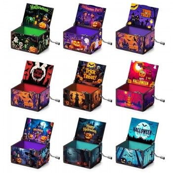 Halloween Art Six sided Painted Hand cranked Music Box