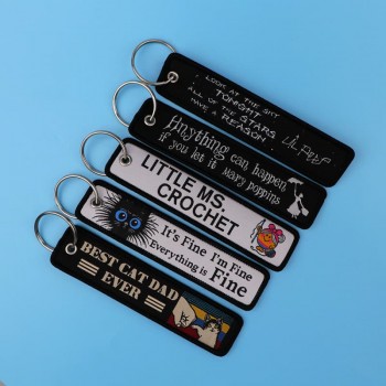 Warning Quotation Embroidery Woven Label Anime Lanyard Key chain Tag