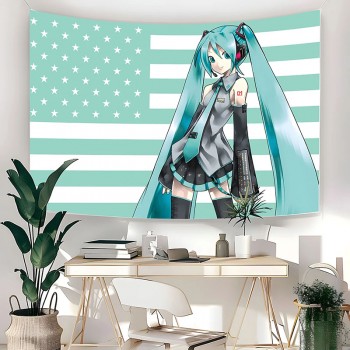 Hatsune Miku American Flag Background Decoration Dormitory Bedhead Tapestry