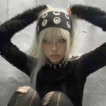 Punk Girl Hollowed Out Eyelets Wide Elastic Headband
