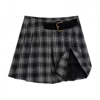 Vintage Versatile High-Waisted Slimming Mini Dress Plaid Skirt