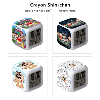 Crayon Shin-chan anime Alarm Clock Colorful Light Display Time Week Month