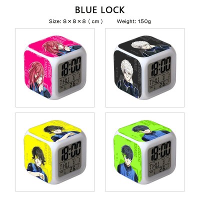 Blue Lock anime Alarm Clock Colorful Light Display Time Week Month