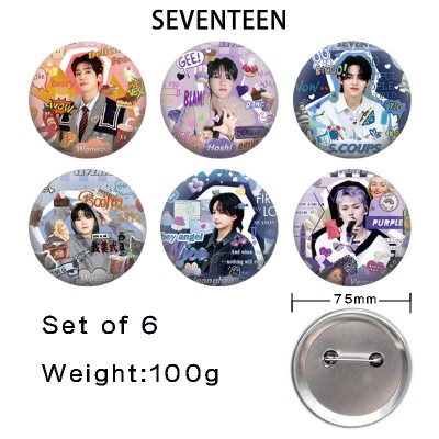 75MM SEVENTEEN star tinplate brooch pins set(6pcs a set)
