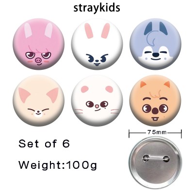 75MM Straykids star tinplate brooch pins set(6pcs a set)
