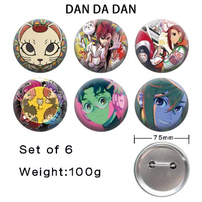 75MM Dandadan anime tinplate brooch pins set(6pcs a set)