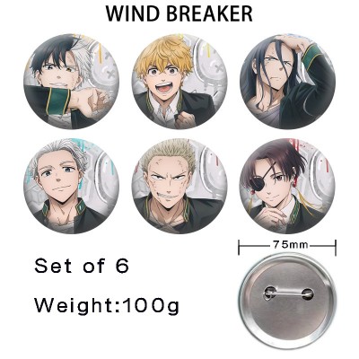 75MM Wind Breaker anime tinplate brooch pins set(6pcs a set)