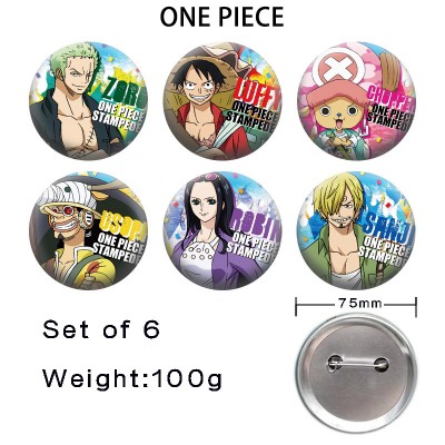 75MM One Piece anime tinplate brooch pins set(6pcs a set)
