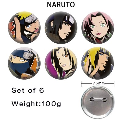 75MM Naruto anime tinplate brooch pins set(6pcs a set)