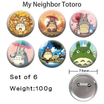 75MM Totoro anime tinplate brooch pins set(6pcs a set)
