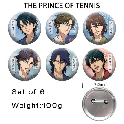 75MM The Prince of Tennis anime tinplate brooch pins set(6pcs a set)