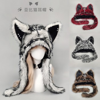 Dark Series Gothic Plush Hat Cross Metal Style Headwear