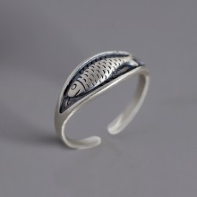 925 Sterling Silver Fish Adjustable Rings