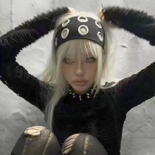 Punk Girl Hollowed Out Eyelets Wide Elastic Headband