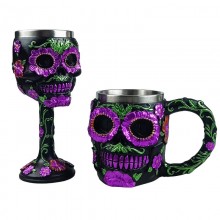 3D Purple Skull Flower Goblet Resin Stainless Stee...