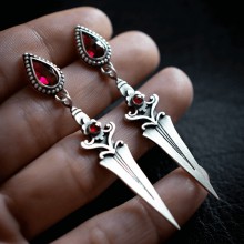 Sword Waterdrop Red Stones Pendants Earrings a pai...