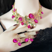 Fashion Bauhinia Flowers Crystal Jewelry Set Earri...