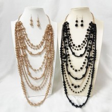 Elegant Multilayer Pearls Necklace and Earrings Se...