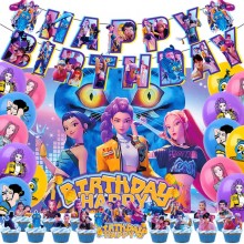 K-POP Demon Hunters Theme Birthday Party Banner Balloons  Deco set