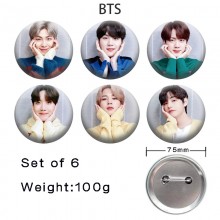 75MM BTS star tinplate brooch pins set(6pcs a set)