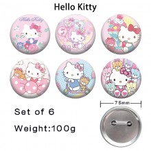 75MM Hello Kitty anime tinplate brooch pins set(6p...
