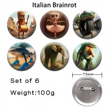 75MM Italian-Brainrot anime tinplate brooch pins set(6pcs a set)